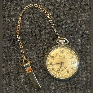 vintage Satellite pocket watch W/ Chain **Parts Or Repairs**